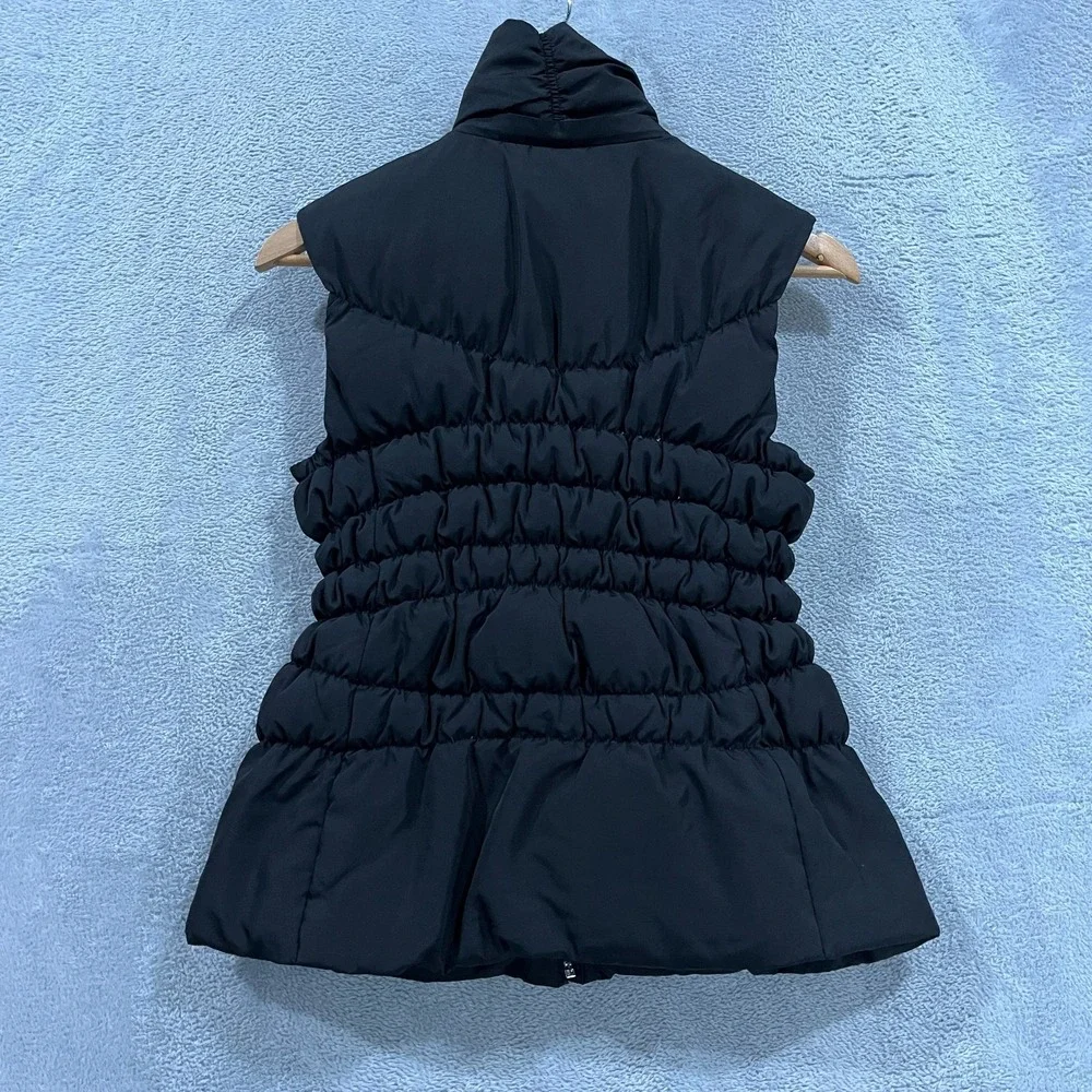 MICHAEL KORS Down Puffer Vest Womens Small‎ Black Full Zip Water Fowl Grunge